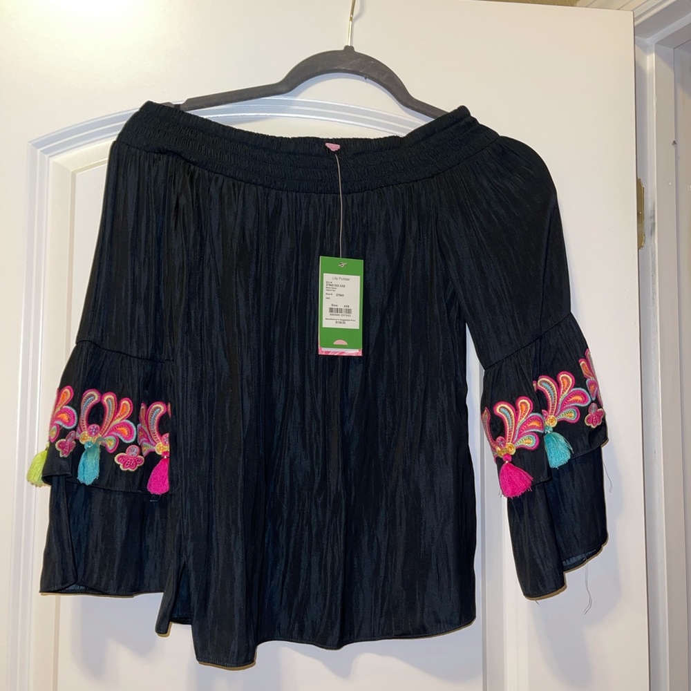 NWT lilly pulitzer tobyn top black onyx tassels xxs